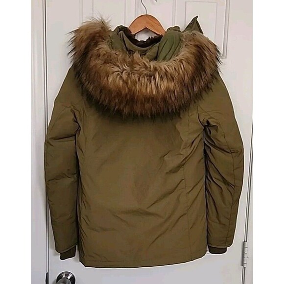 Zara Hooded Puffer Parka Jacket Womens Med With Toggles Olive Army Green - Picture 2 of 12